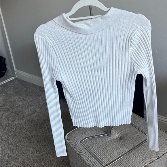 Women's White Ribbed Sweater - Picture 2 of 2